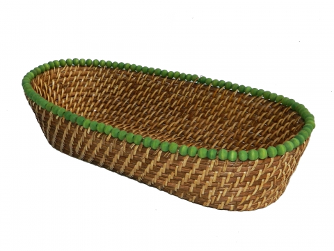 Vietnam rattan bread basket with wooden beads